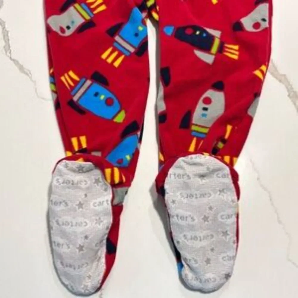 Carter's | Toddler Boys Red Rocket Print Footed Pajamas Fleece Sleeper 2T